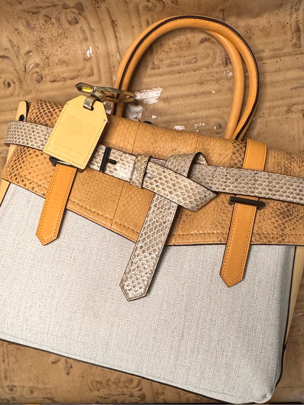 Reed Krakoff Boxer Bag Two-Tone Tan & Natural Top-Handle Satchel